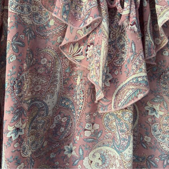 Show Me Your MuMu Sheer Long Sleeve Peasant Top Floral Paisley Lace Up Neckline - Picture 5 of 13